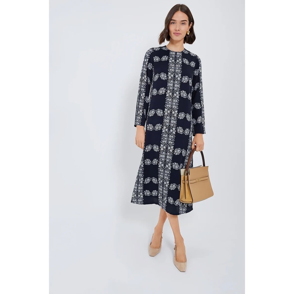 Hyacinth House NWT Harrington Midi Dress XXS Navy Blue Floral Long Sleeve Chic
